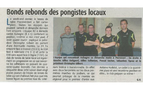 Article HPI: BONS REBONDS DES PONGISTES LOCAUX