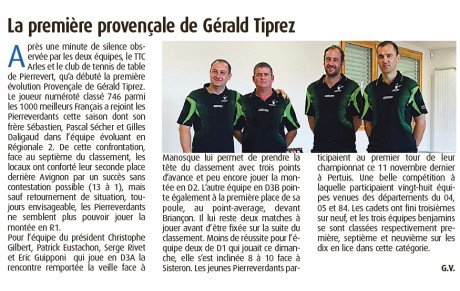 Article HPI:LA PREMIERE PROVENCALE DE GERALD TIPREZ